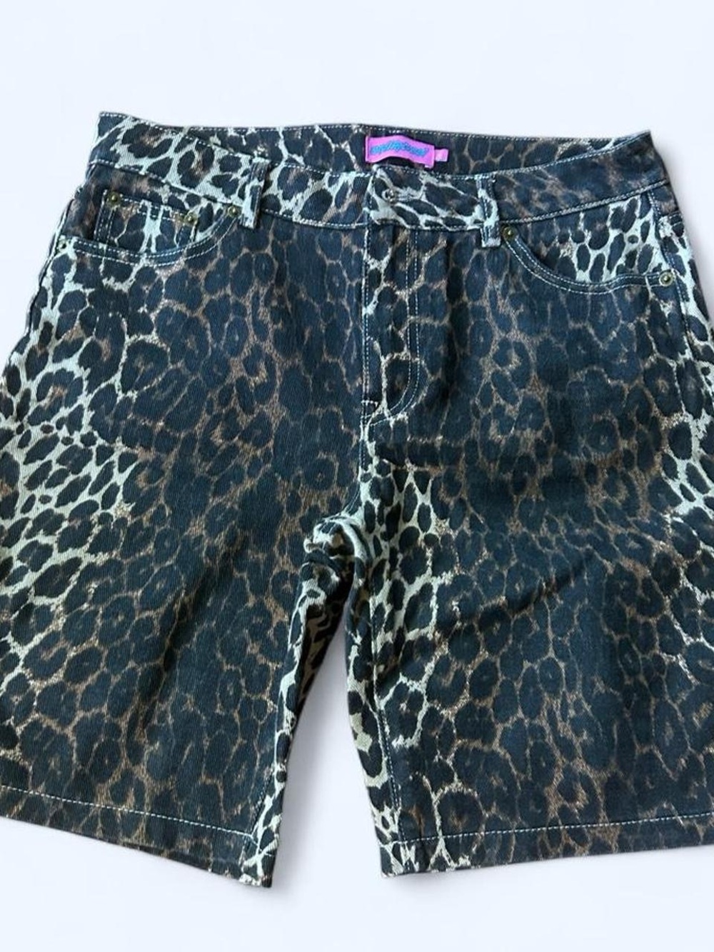 Edikted Leopard Print Jean Shorts - Black Brown